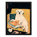 Cuadro Perro Comendo Pizza Golden Retriever Pet Mascota Marco Negro