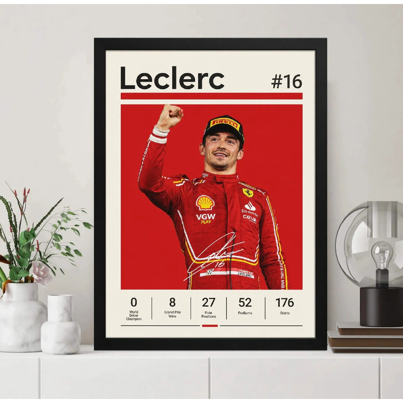 Cuadro Charles Leclerc Formula 1 Logros Signature Auto Marco Negro