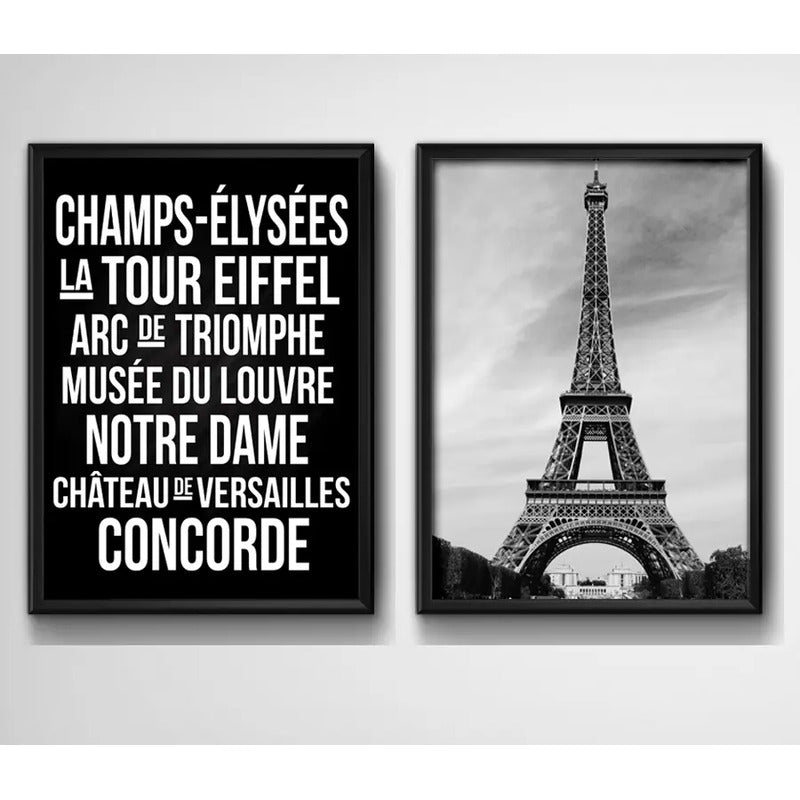 Set 2 Cuadros Paris Torre Eiffel Francia Blanco Negro Decora