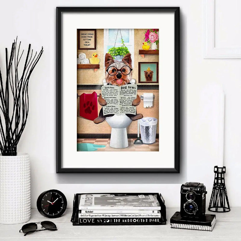 Cuadro Perro Yorkshire Baño Mascota Decoracion Con Paspartú