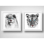 Set 2 Cuadros Leon Tigre Art Ojos Azules Animal Decoracion