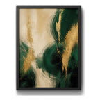 Cuadro Dormitorio Living Boho Arte Abstracto Verde Dorado B1 Marco Negro
