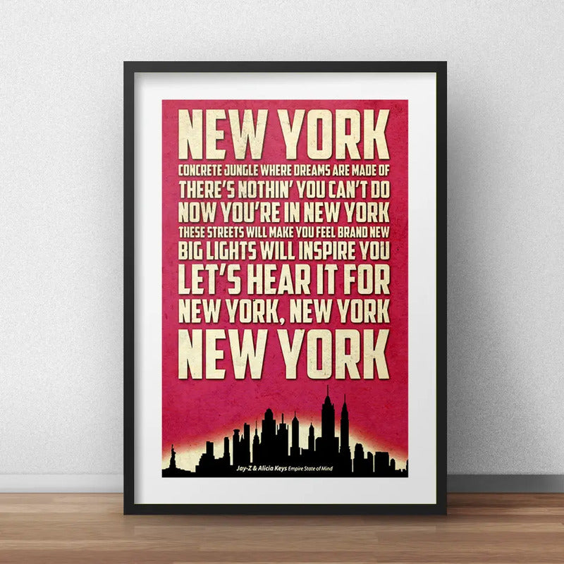 Cuadro Alicia Keys New York Letra Arte Decoracion Paspartú Marco Negro