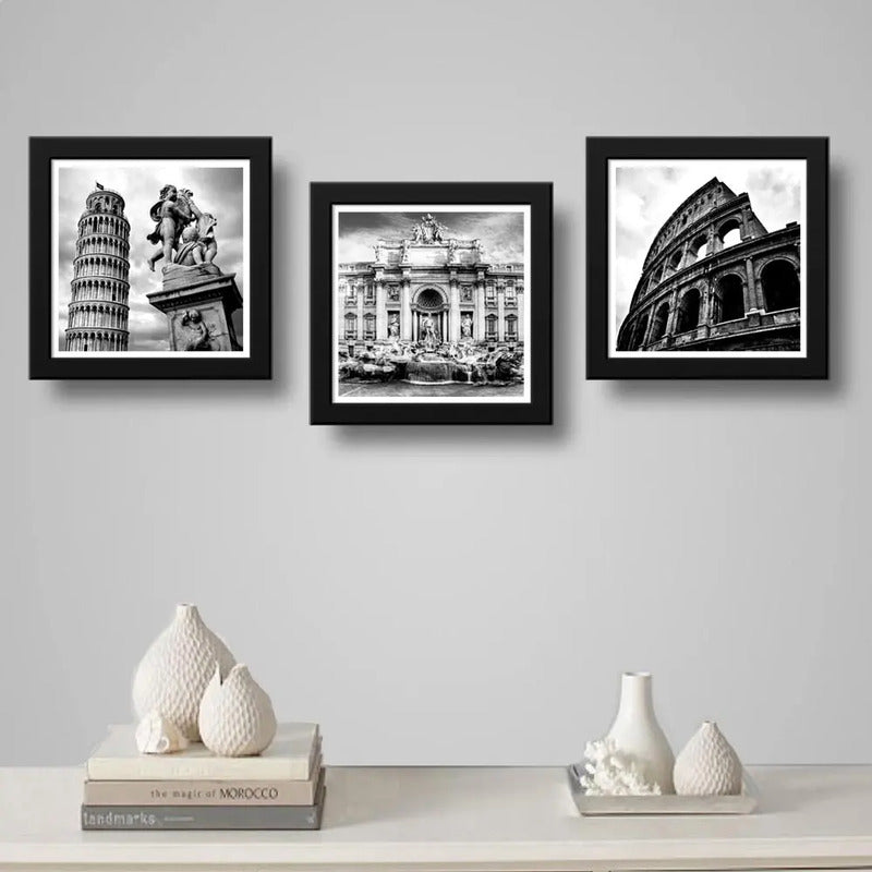 Set 3 Cuadros Italia Roma Coliseo Blanco Y Negro Decoracion