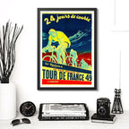Cuadro Carrera Bicicleta Retro Vintage Bike Ciclismo Afiche Tour De France 1949 Negro
