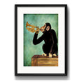 Cuadro Mono Jazz Trompeta Chimpancé Retro Con Paspartu Marco Negro