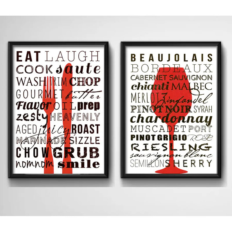 Set 2 Cuadros Cocina Gourmet Rojo Vinos Kitchen Decoración