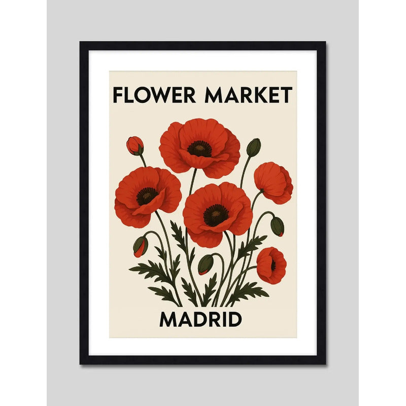 Cuadro Flower Market Flores Ciudades Art Botanico Decoracion Flower Market Madri Marco Negro