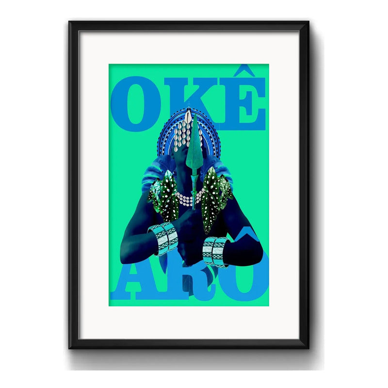 Cuadro Oxossi Oke Aro Orixa Umbanda Decoracion Con Paspartú Marco Negro