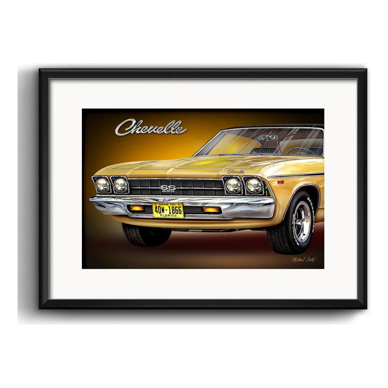 Cuadro Autos Antiguos Modelos Marcas Retro Arte Con Paspartu Chevrolet Chevelle Ss 396 Con Marco Negro