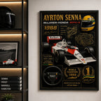 Cuadro Senna Formula 1 Mclaren Honda Mp4/4 Specs Efecto 3d Marco Negro