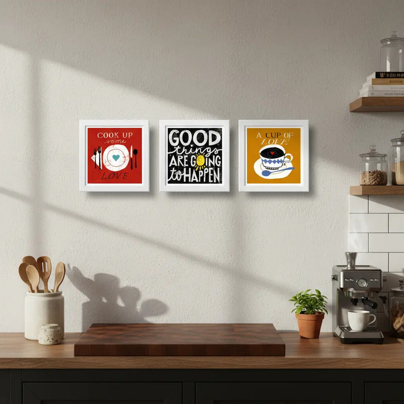 Set 3 Cuadros Cocina Pop Art Frases Cafe Comedor Decoracion