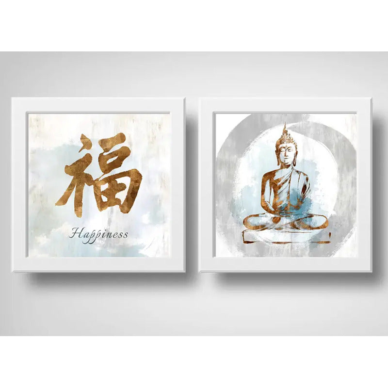 Set 2 Cuadros Buda Happiness Zen Decoracion Feng Shui Hogar