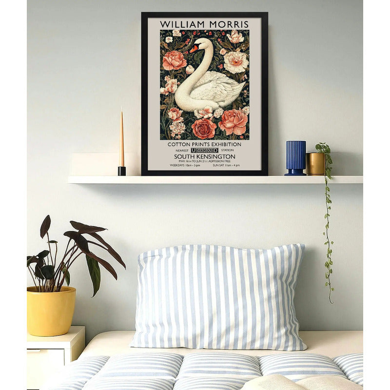 Cuadro Cisne Elegante De William Morris Arte Flores Botanico Marco Negro