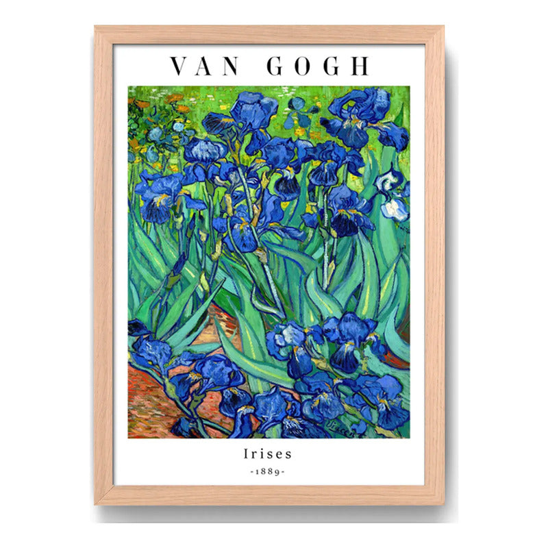 Cuadro Dormitorio Living Van Gogh Flores De Iris Marco Oak Marco Marrón Claro