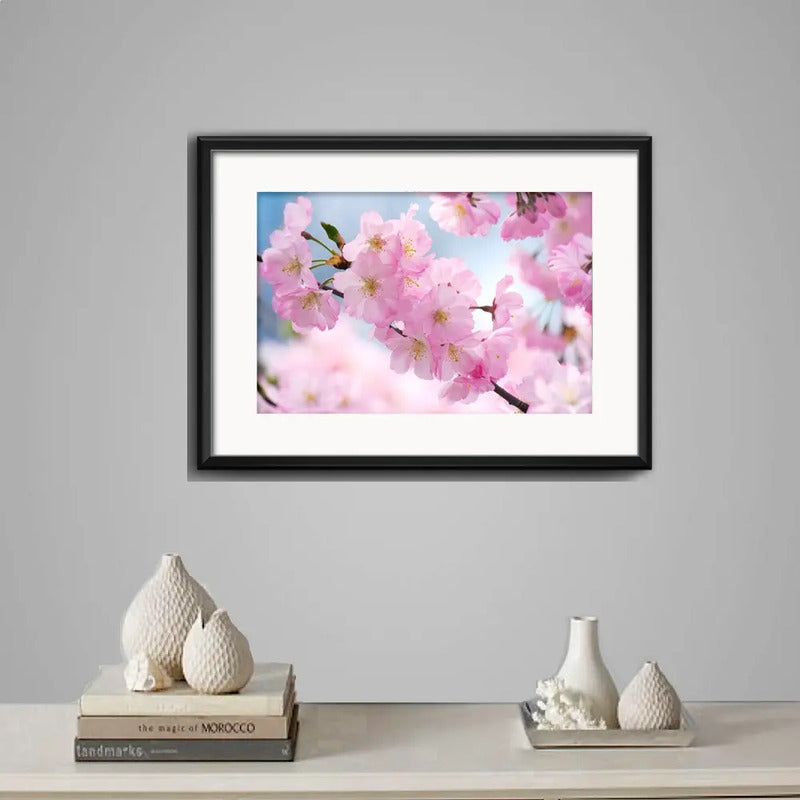 Cuadro Cerezo Sakura Flores Arte Japones Arbol Con Paspartú Cerezo Sakura 3 Con Marco Negro