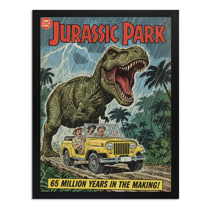 Cuadro Jurassic Park Comics Pelicula Dinosaurio Arte Retro Marco Negro