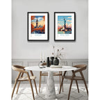 Set 2 Cuadros Londres New York Colores 53x43cm Con Paspartú Marco Negro