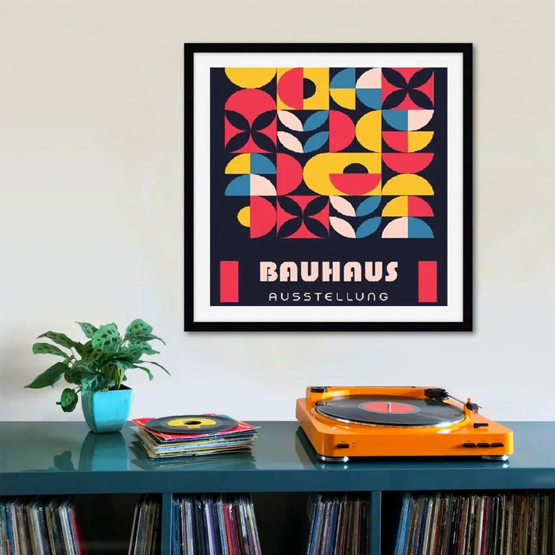 Cuadro Bauhaus Arte Arquitectura Geometrica Colores 33x33cm Bauhaus 9 Marco Negro