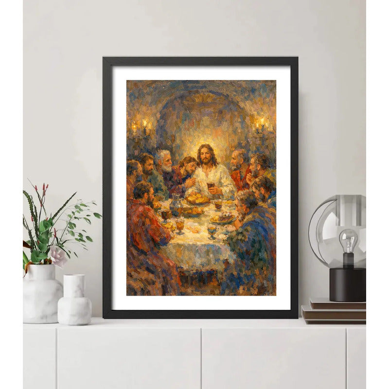 Cuadro Jesús Cristo Vía Crucis Estación Calvario Biblia Arte La Última Cena Negro