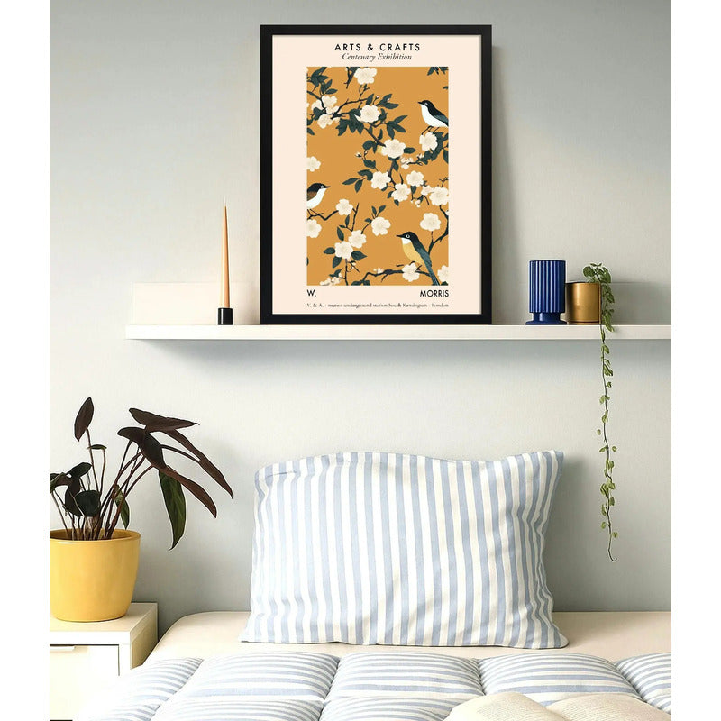 Cuadro Pajaros Y Flores Botanico William Morris Ave Flor B1 Marco Negro