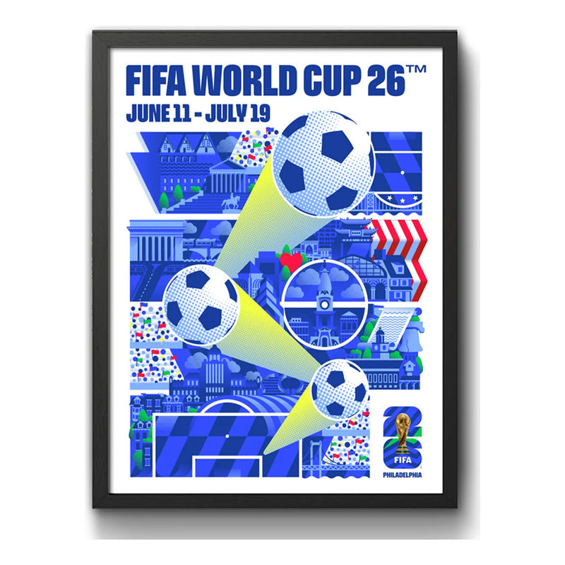 Cuadro Copa Del Mundo Futbol Fifa 2026 Póster Oficial Ciudad Filadelfia Estados Unidos Negro