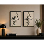 Set 2 Cuadros Inhale Exhale Motivacional Botanico Eucalipto Marco Negro