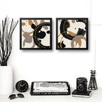 Set 2 Cuadros Living Cocina Café Arte Abstracto Tonos Pastel Marco Negro