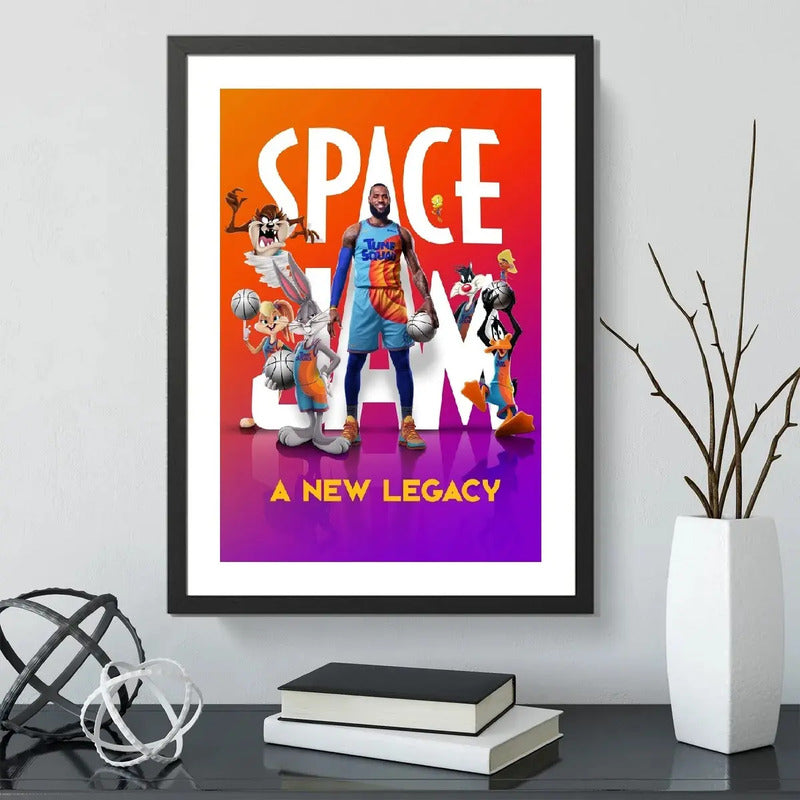 Cuadro Lebron James Space Jam Basket Looney Tunes Pelicula 1 Marco Negro