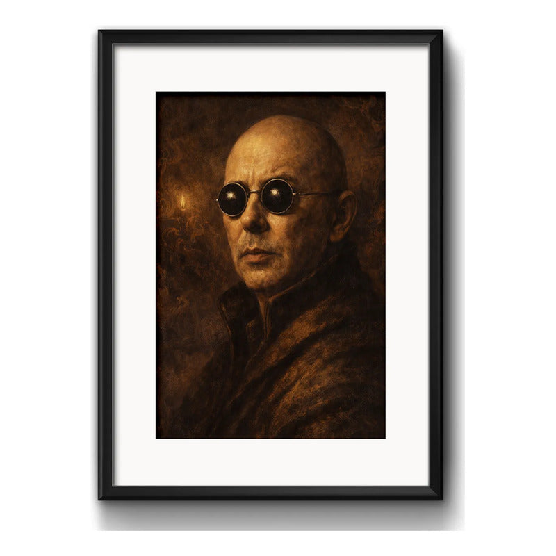 Cuadro Indio Solari Rock Retrato Arte Oscuro Con Paspartú Marco Negro