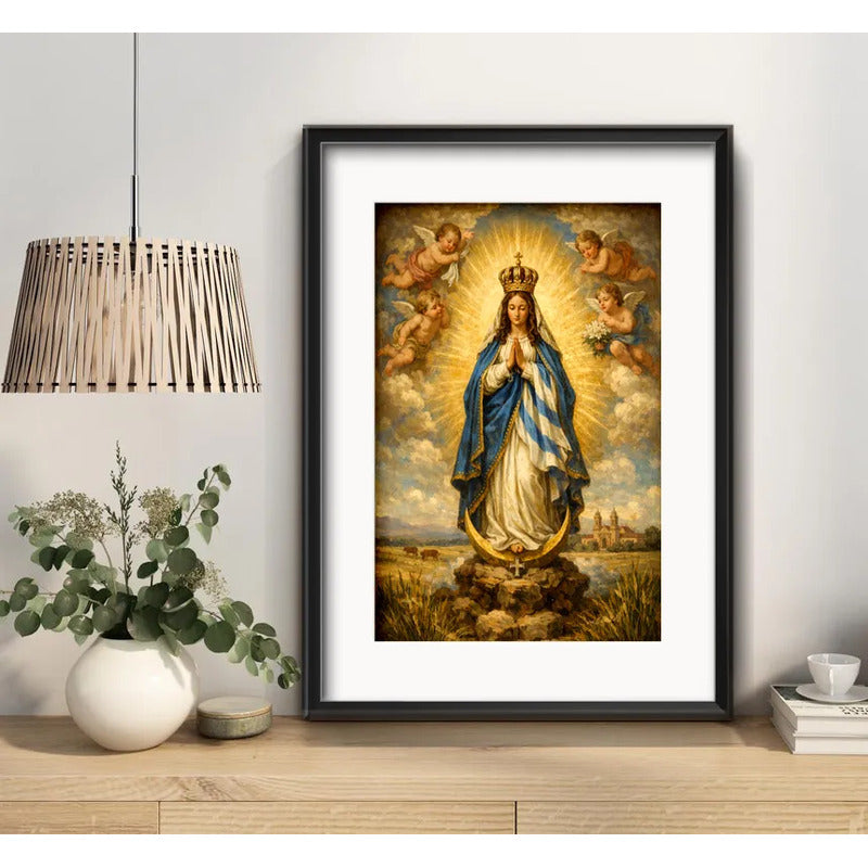 Cuadro Inmaculada Concepción Virgen Maria Jesús Con Paspartú Marco Negro