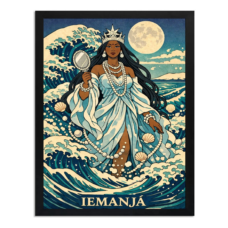 Cuadro Iemanja Diosa Del Mar Afro Orixa Umbanda Arte Olas Marco Negro
