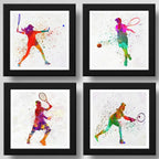 Set 4 Cuadros Tenis Pop Art Tenista Raqueta Club Deporte