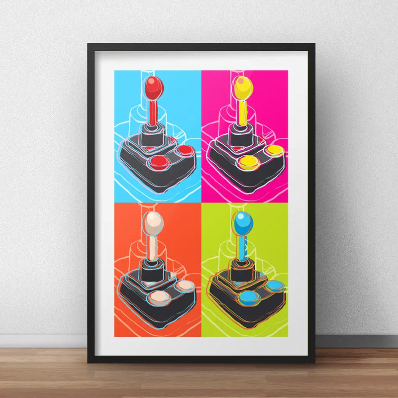 Cuadro Control Game Retro Joystick Juego Arcade Con Paspartú Marco Negro