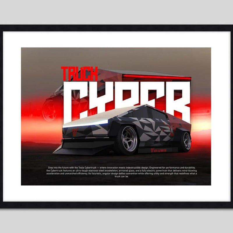 Cuadro Cybertruck Tesla Auto Modelo Arte Decoracion Marco Negro