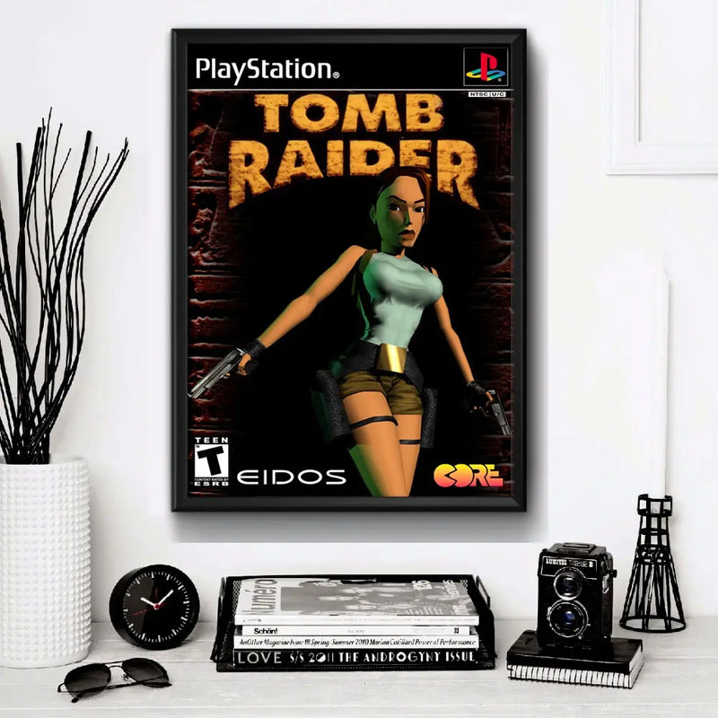 Cuadro Tomb Raider Lara Croft Game Retro Videojuego Ps Gamer Marco Negro