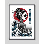 Cuadro Fashion Tattoo Tradicional Arte Japonés La Gran Ola Marco Negro