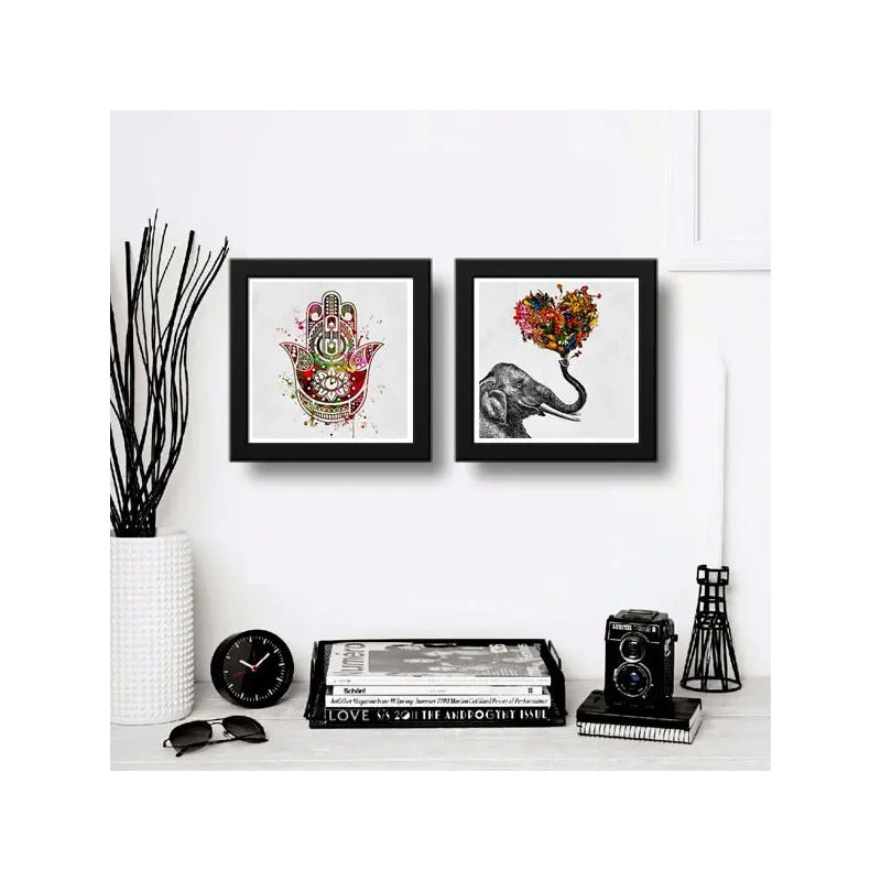 Set 2 Cuadros Hamsa Efefante Flores Amor Pop Art Decoracion