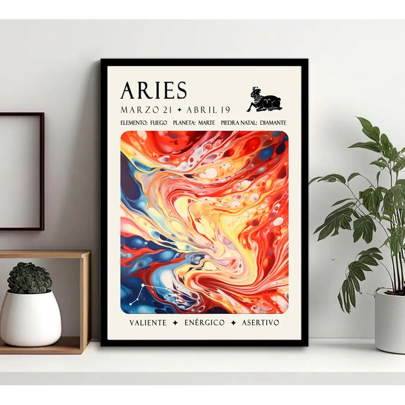 Cuadro Aries Signo Astrologia Horoscopo Piedra Diamante Marco Negro