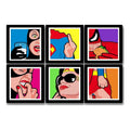 Set 6 Cuadros Heroe Pop Art Lifestyle Comics Superman Batman Marco Negro