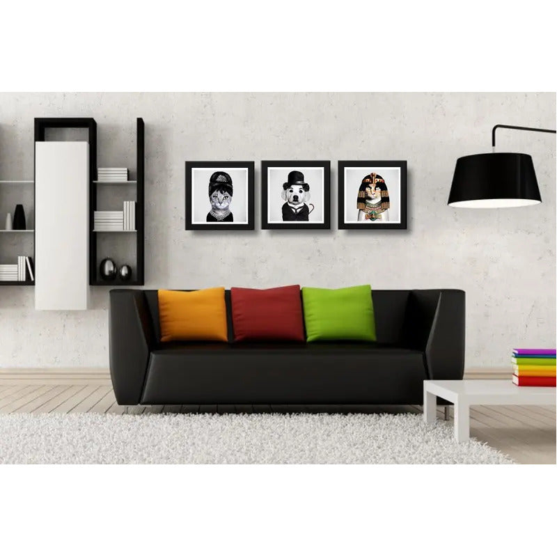 Set 3 Cuadros Perro Chaplin Gatas Audrey Hepburn Y Cleopatra