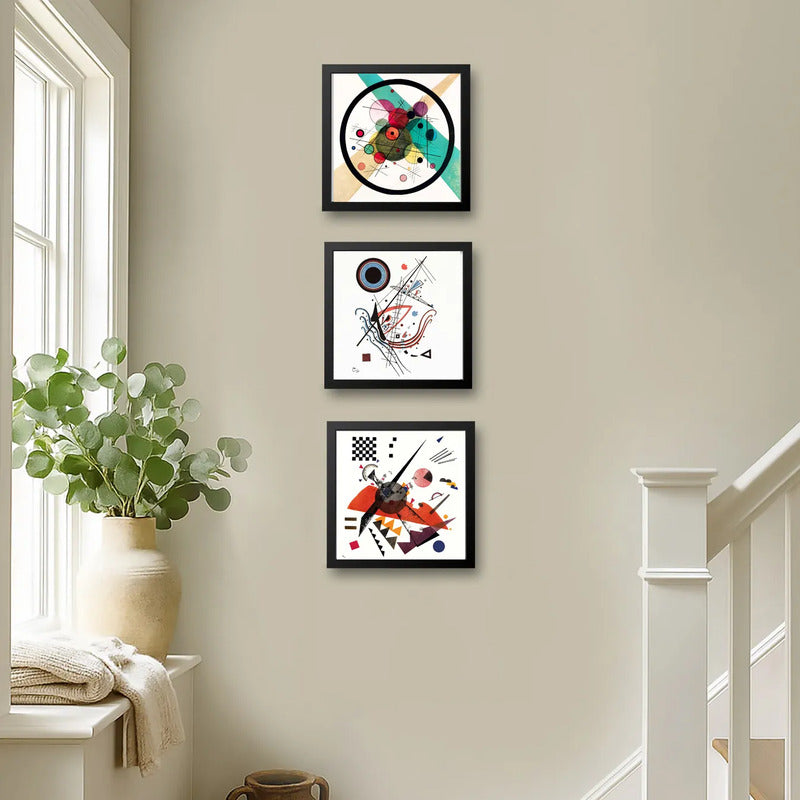 Set 3 Cuadros Kandinsky Arte Abstracto Bauhaus Geometrico Marco Negro