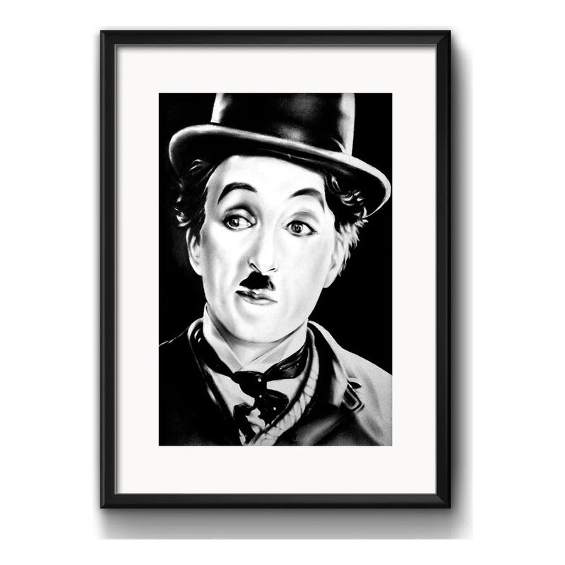 Cuadro Charlie Chaplin Blanco Y Negro Decoracion C/ Paspartú Marco Negro
