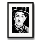 Cuadro Charlie Chaplin Blanco Y Negro Decoracion C/ Paspartú Marco Negro