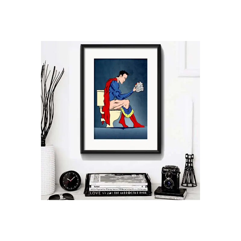 Cuadro Super Heroe Baño Bañera Decoracion Con Paspartú