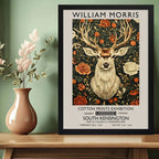 Cuadro Ciervo William Morris Arte Botanico Flores Exposición Marco Negro