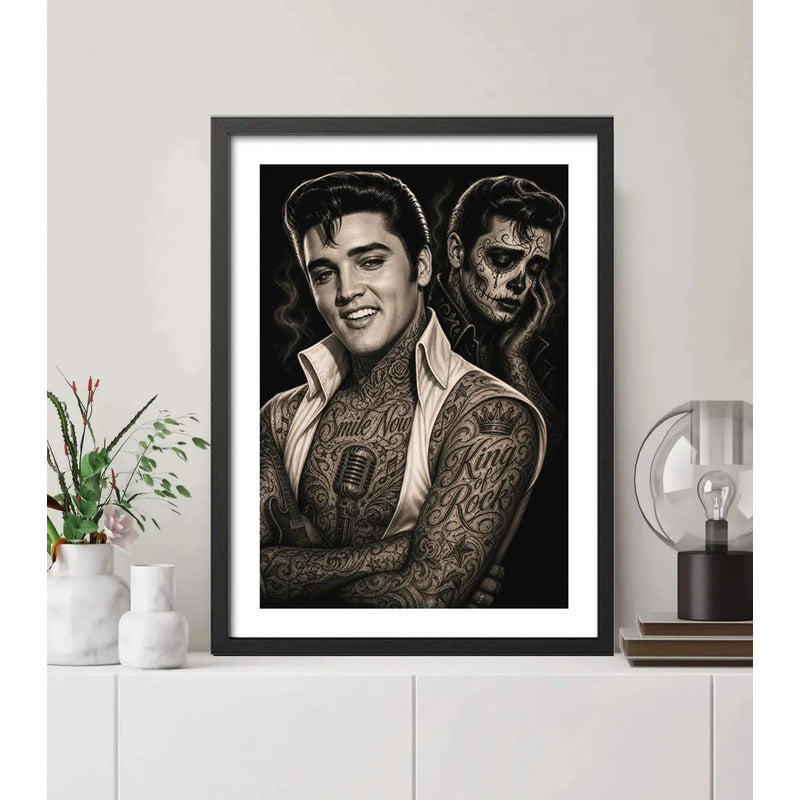 Cuadro Elvis Presley Rock Tattoo Tatuaje Arte Retro Vintage Marco Negro