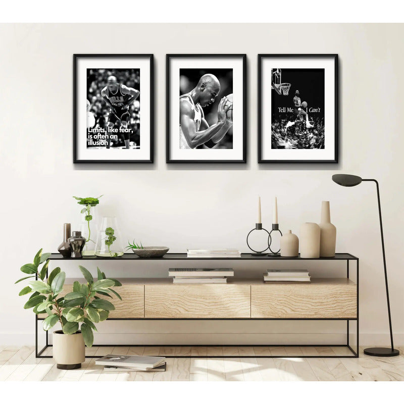 Set 3 Cuadros Michael Jordan Basket Frases 53x43cm Paspartu Marco Negro