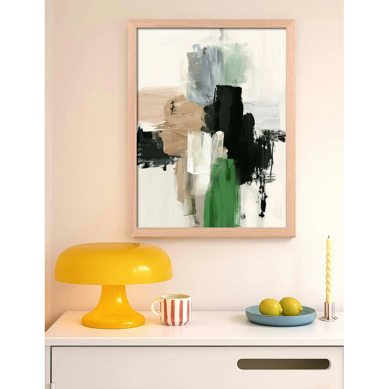 Cuadro Dormitorio Living Boho Abstracto Urban Moss Beige Oak Marco Marrón Claro