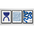 Set 3 Cuadros Dormitorio Living Indigo Abstract Tonos Azul Marco Negro